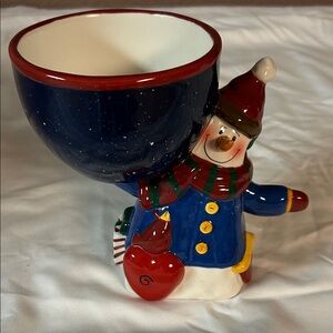 Festive Snowman Candy Dish with Red and Blue Accents